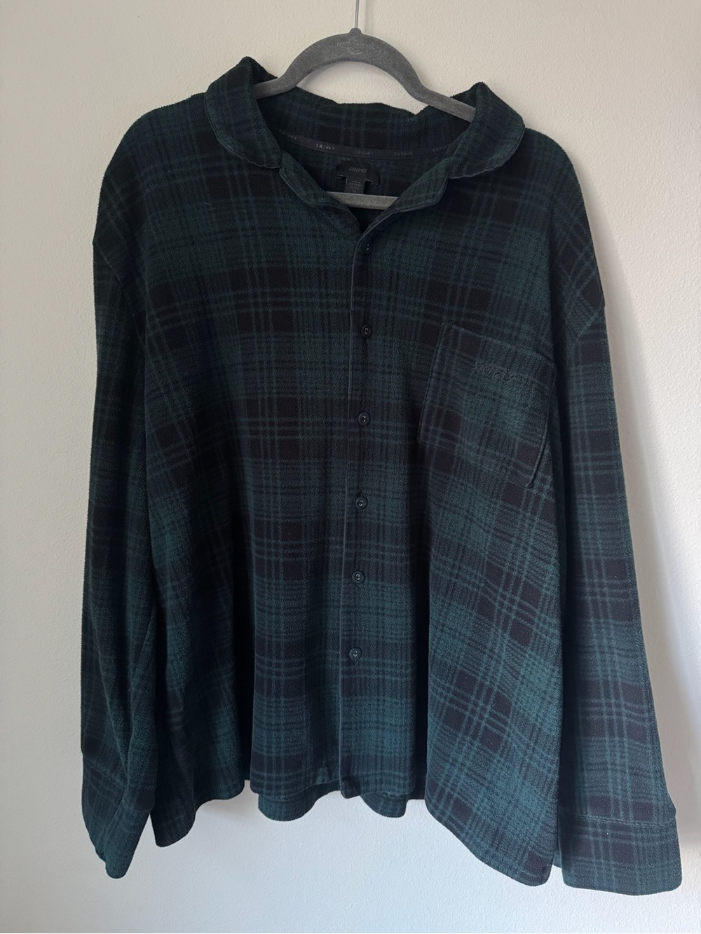 SKIMS Pajama PJ Top Womens Xl‎ Green Black Fleece Flannel Plaid Long Sleeve